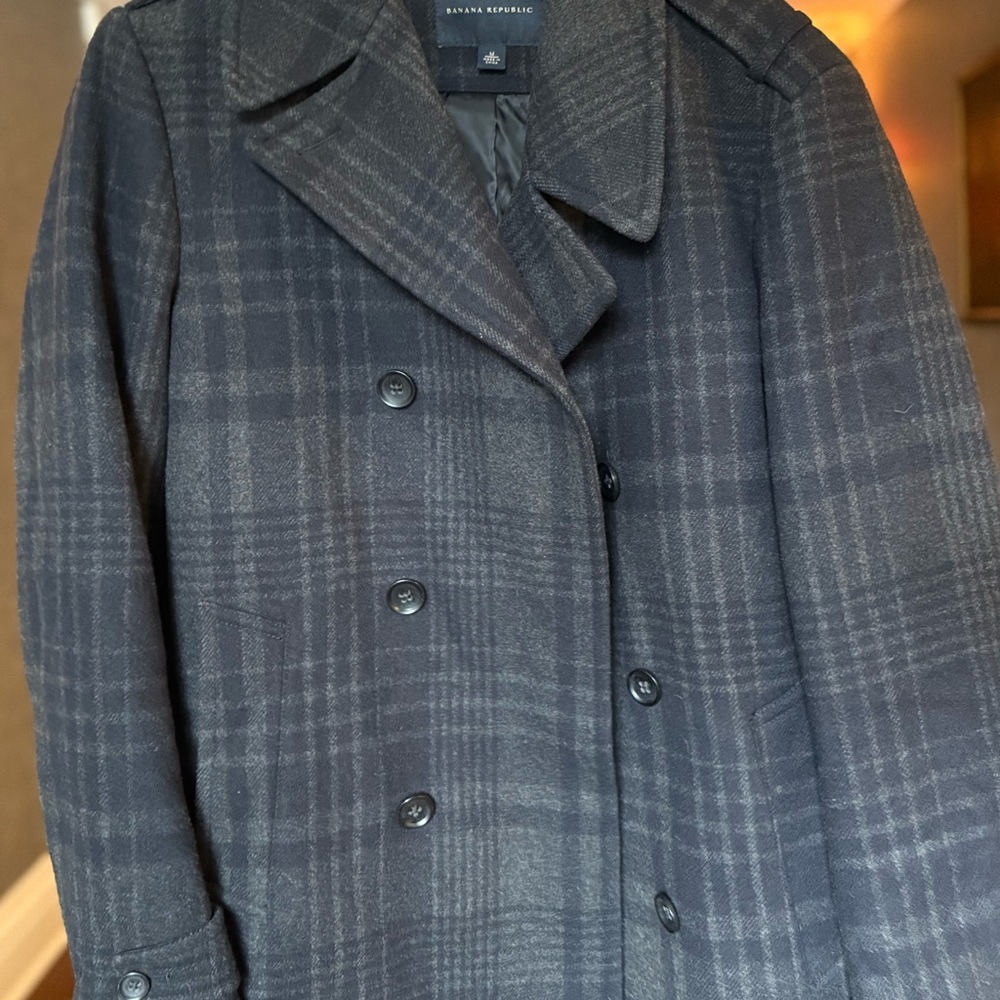 Banana Republic Men’s Navy Plaid Pea Coat